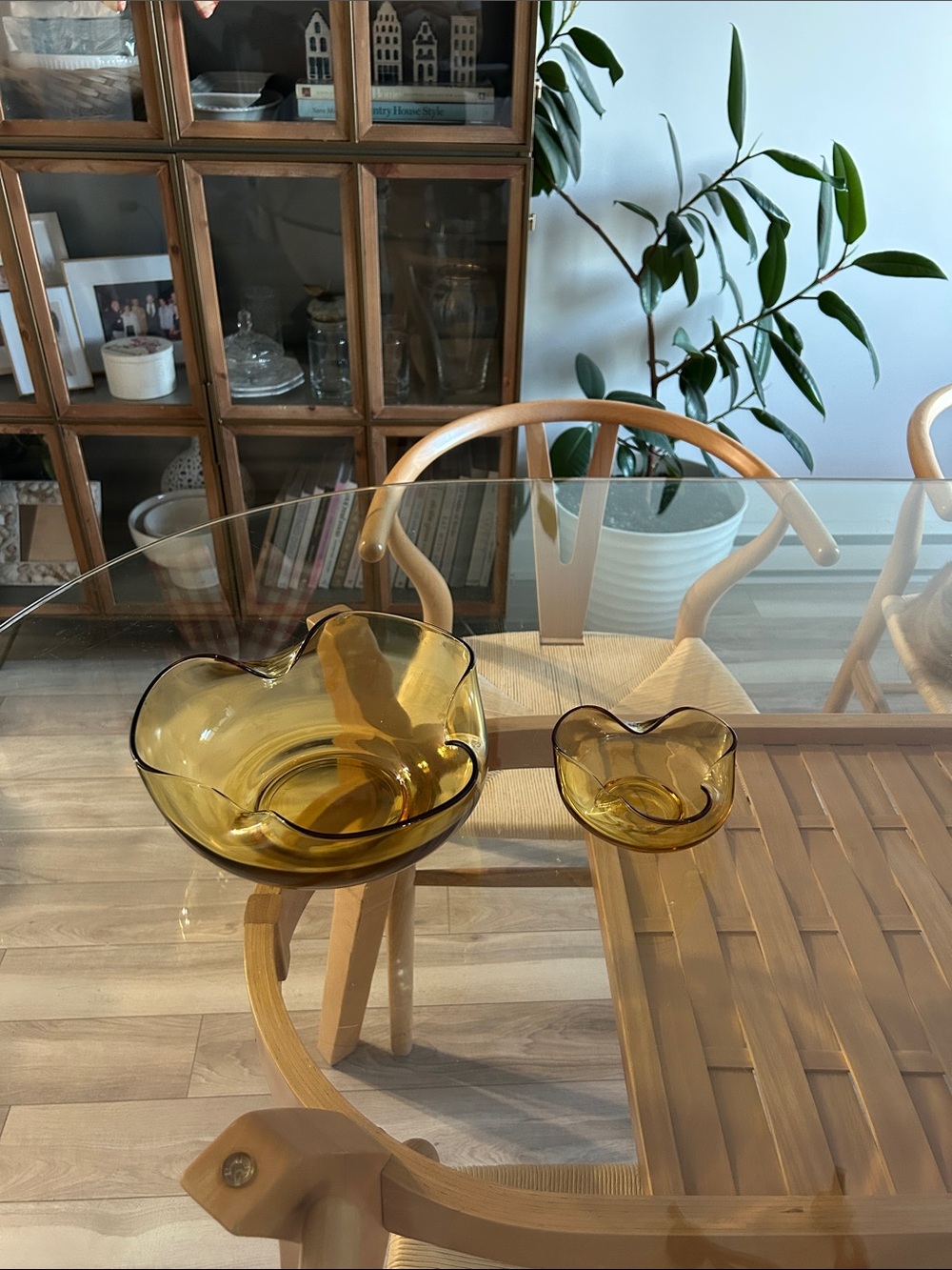 Fall Amber Glass Decorative Bowls - Set of 2